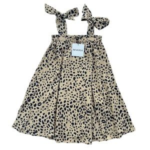 Reverse Womens Medium Tan Navy Cheetah Print Polyester Tent Tie Tank Flowy Dress